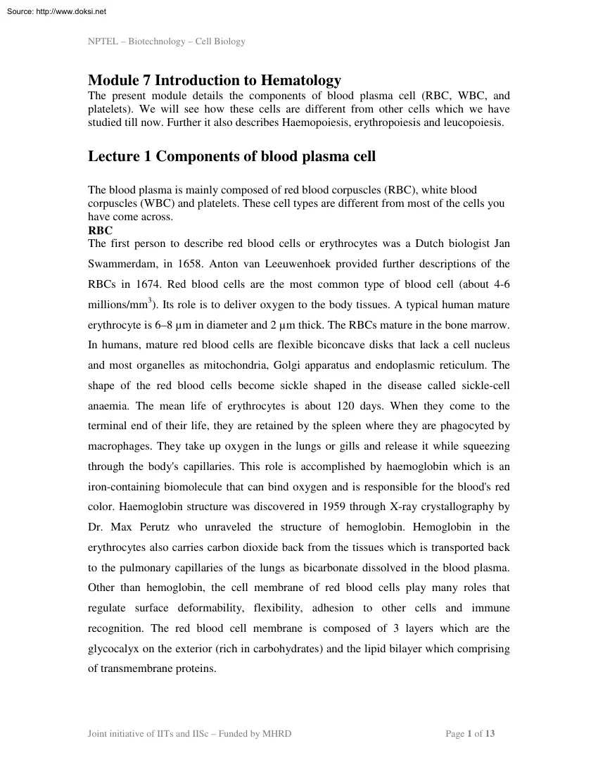 Introduction to Hematology