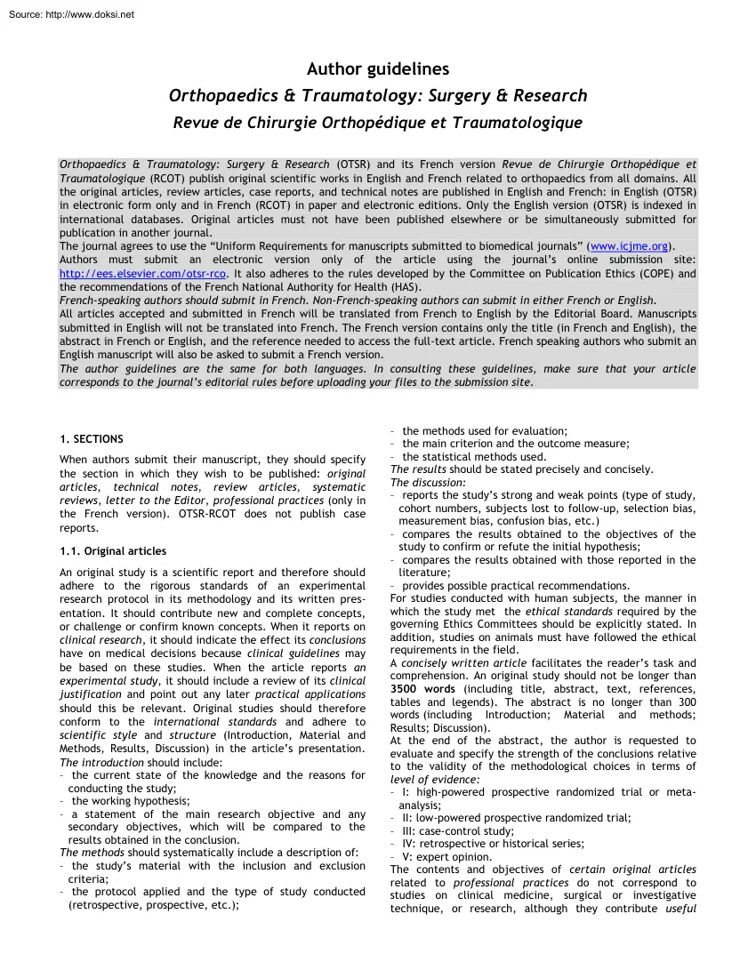 Author Guidelines Orthopaedics and Traumatology