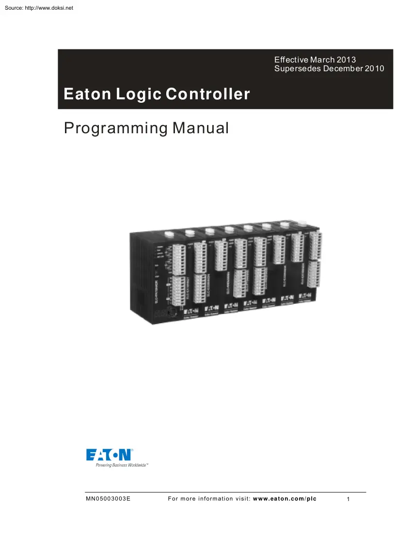 Eaton Logic Controller, Programming Manual