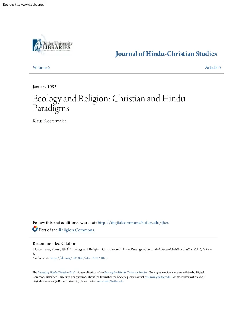 Klaus Klostermaier - Ecology and Religion, Christian and Hindu Paradigms