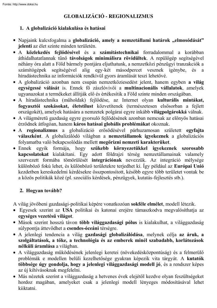 Globalizáció, regionalizmus