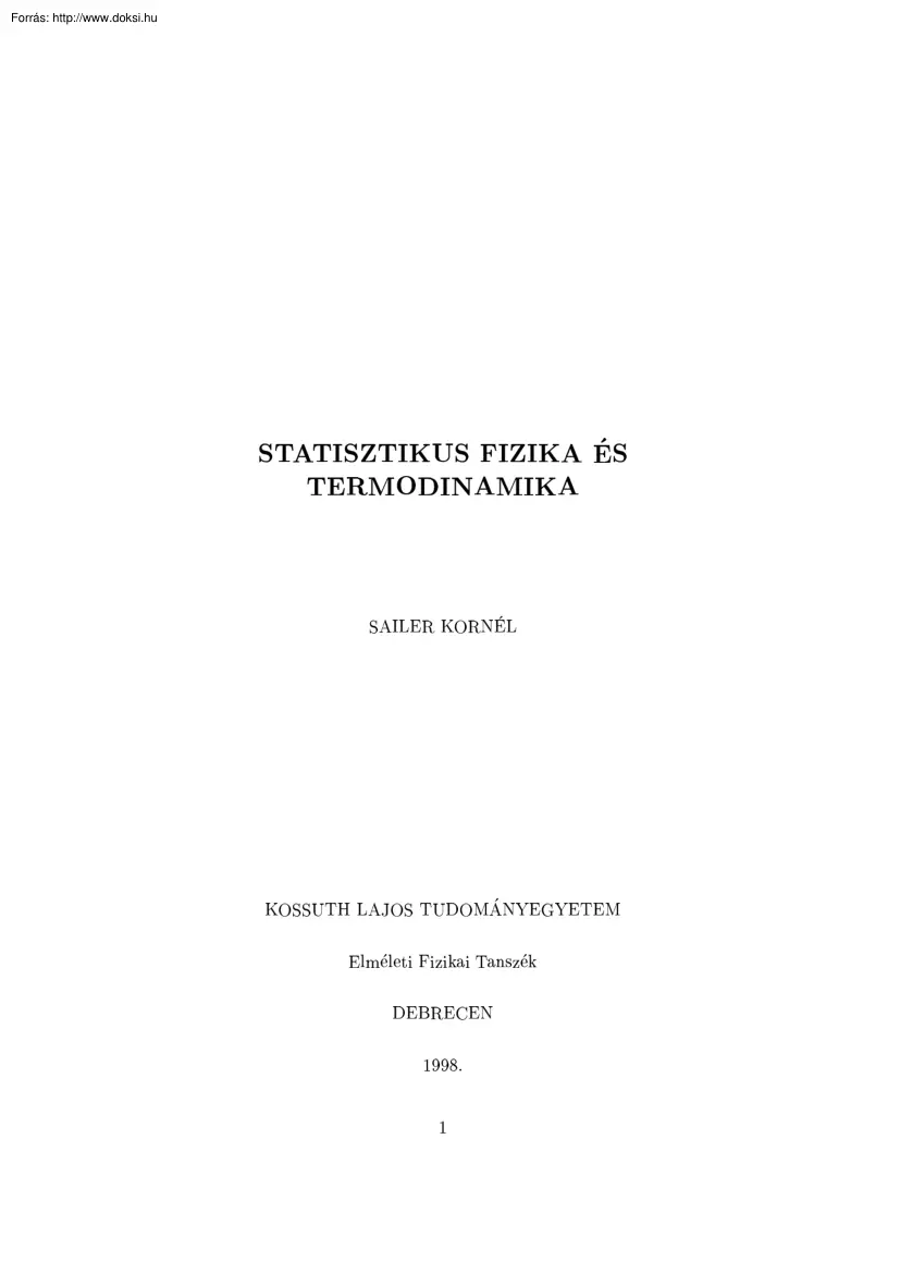 Sailer Kornél - Statisztikus fizika és termodinamika