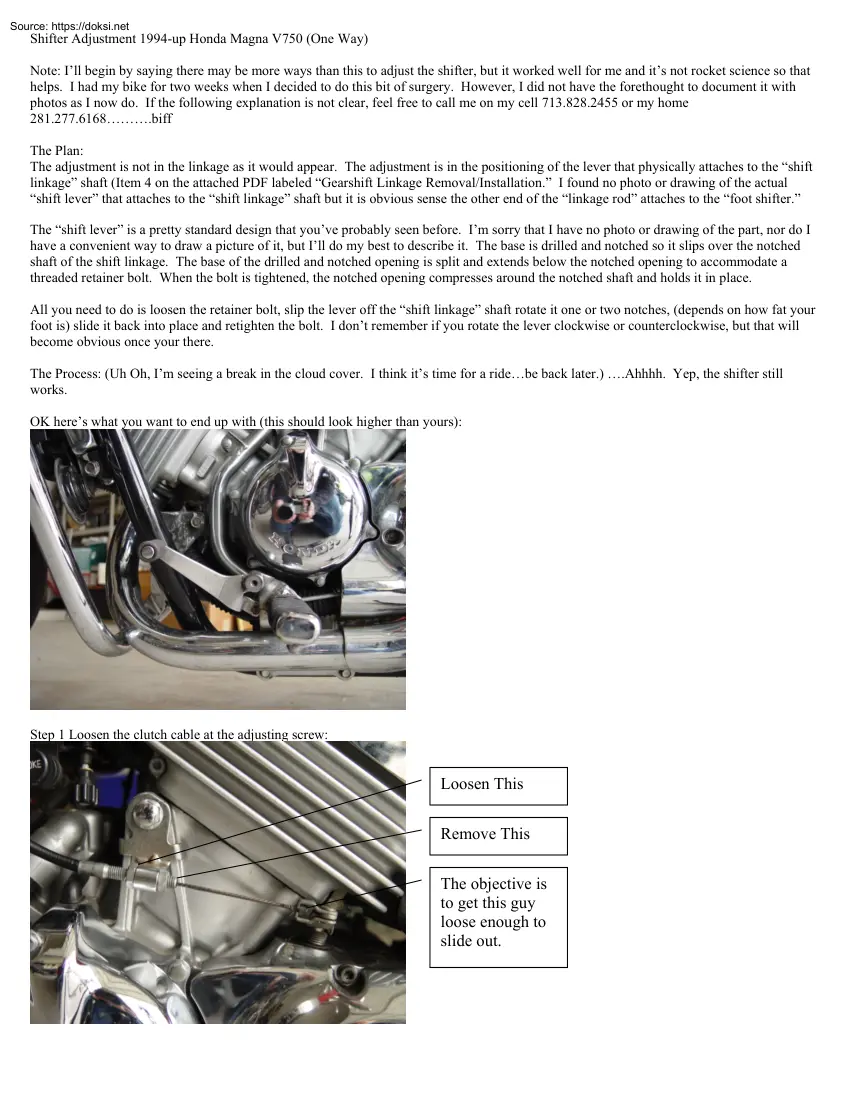 Shifter Adjustment 1994up Honda Magna V750