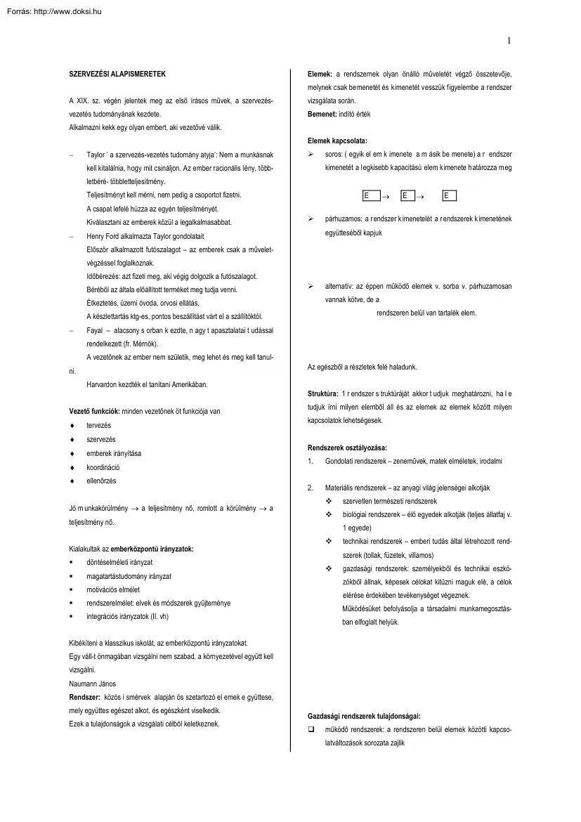 Szervezési alapismeretek összefoglaló