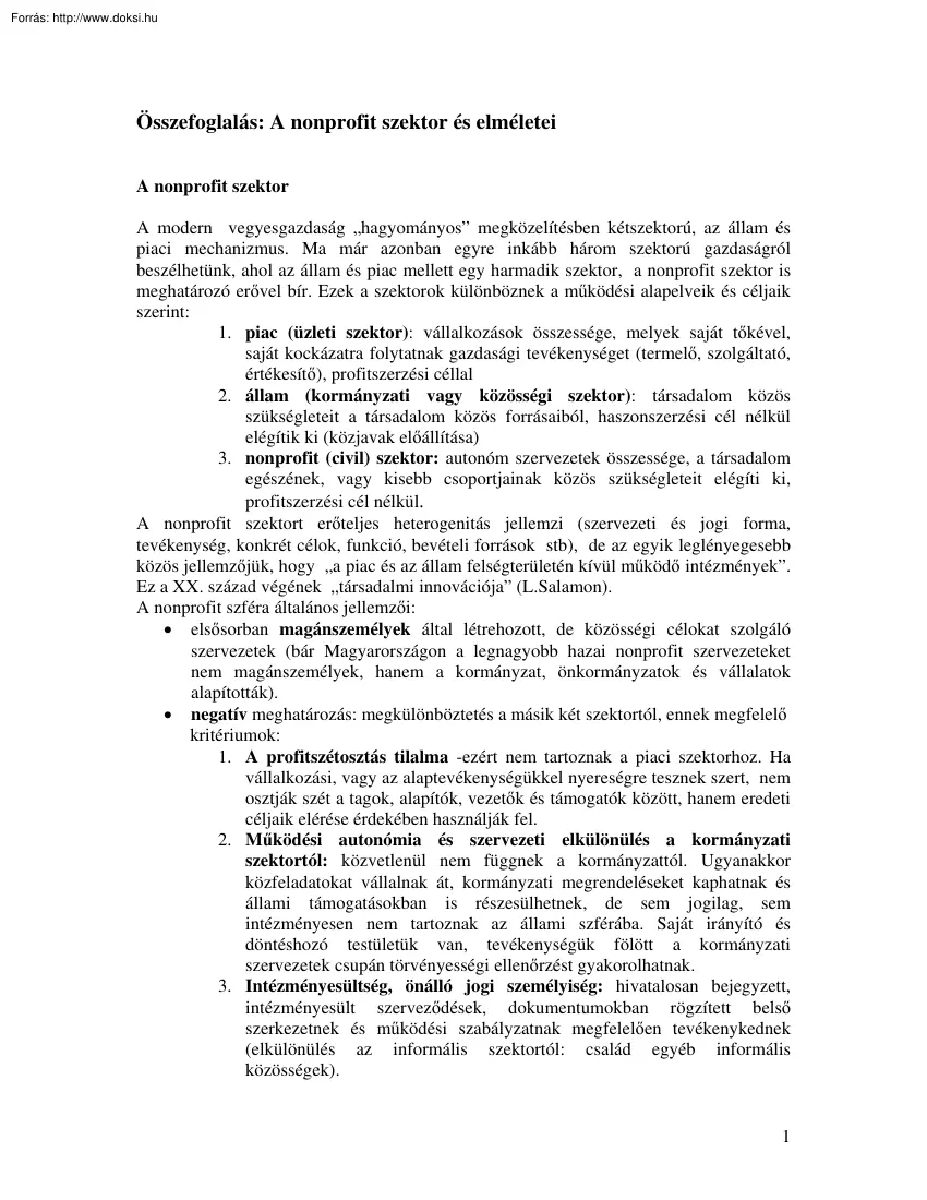 A nonprofit szektor és elméletei
