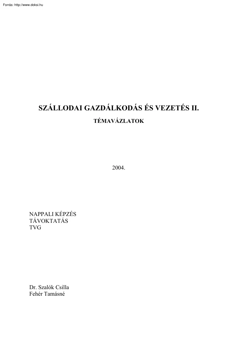 BGF-KVIFK Szállodai gazdálkodás és vezetés II