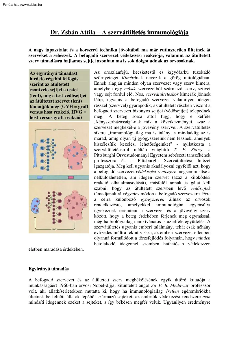 Dr. Zsbán Attila - A szervátültetés immunológiája