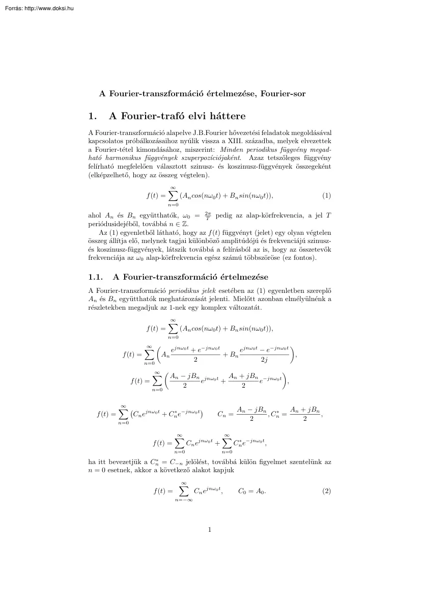 A Fourier-transzformáció értelmezése, Fourier-sor