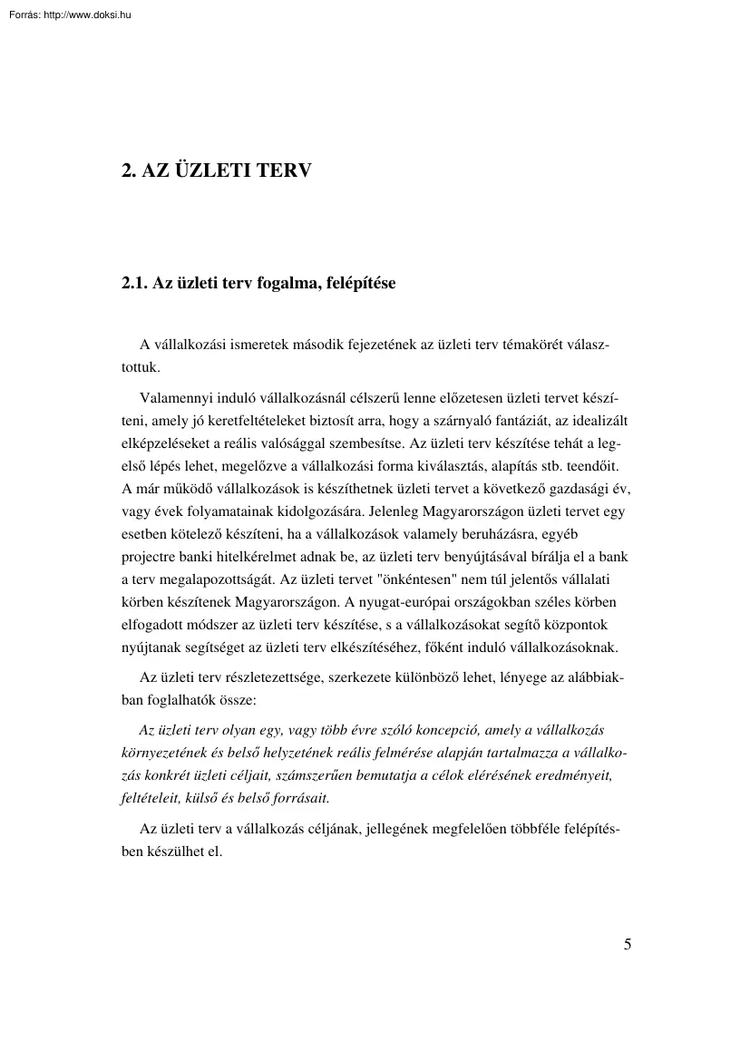Az üzleti terv