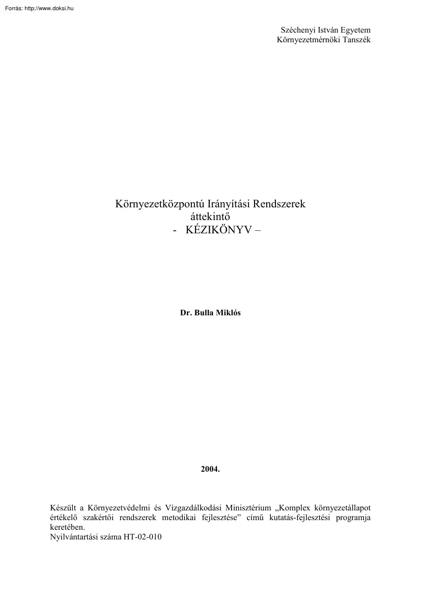 Dr. Bulla Miklós - Környezetközpontú irányítási rendszerek