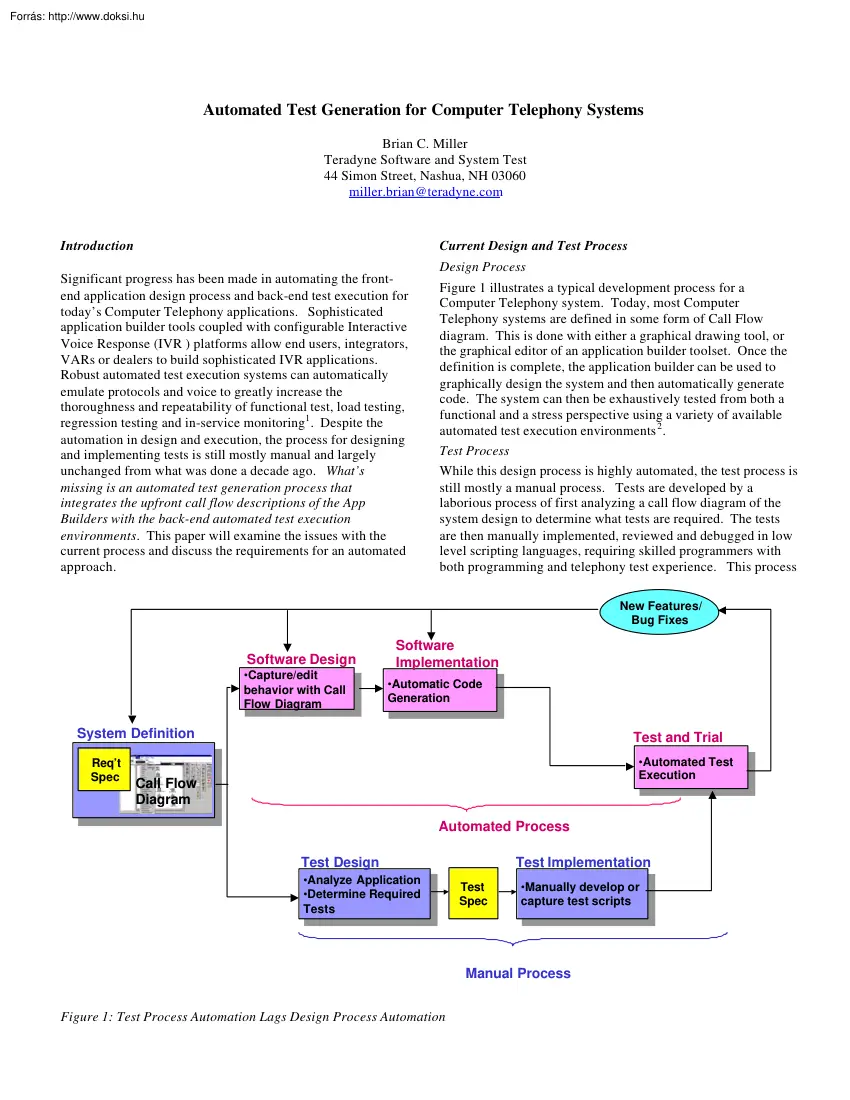 Brian C. Miller - Automated Test Generation for Computer Telephony Systems