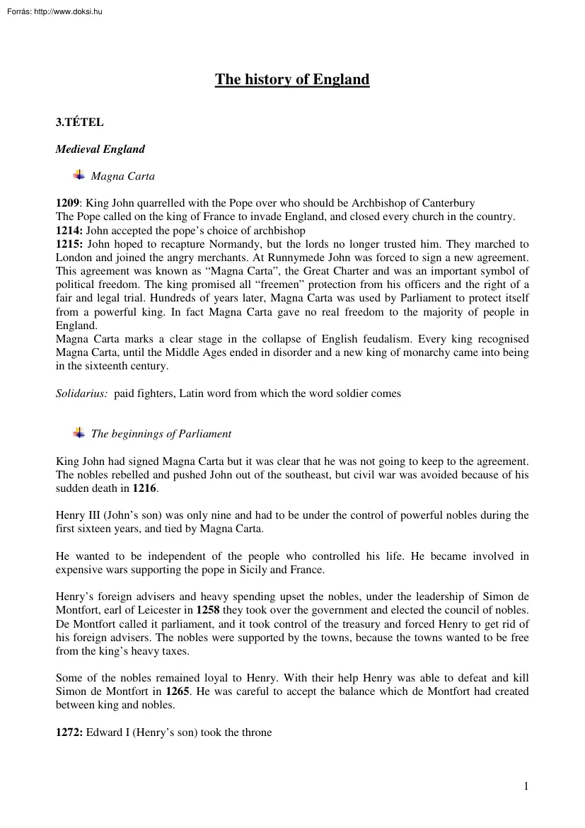 The history of England