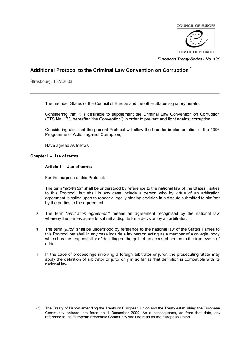 Additional Protocol to the Criminal Law Convention on Corruption
