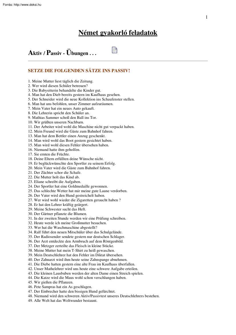 Német gyakorló feladatok
