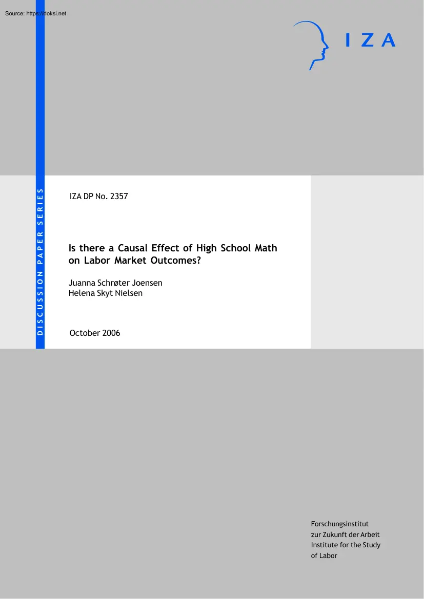 Joensen-Nielsen - Is there a Causal Effect of High School Math on Labor Market Outcomes
