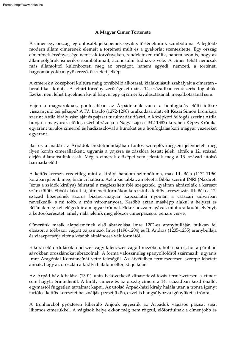 A Magyar Címer Története