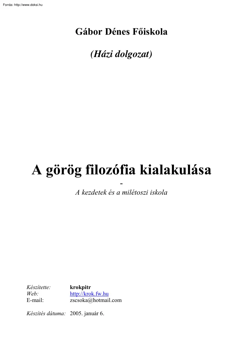 A görög filozófia kialakulása
