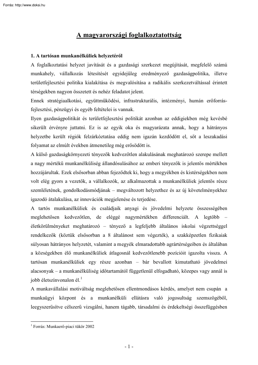 A magyarországi foglalkoztatottság