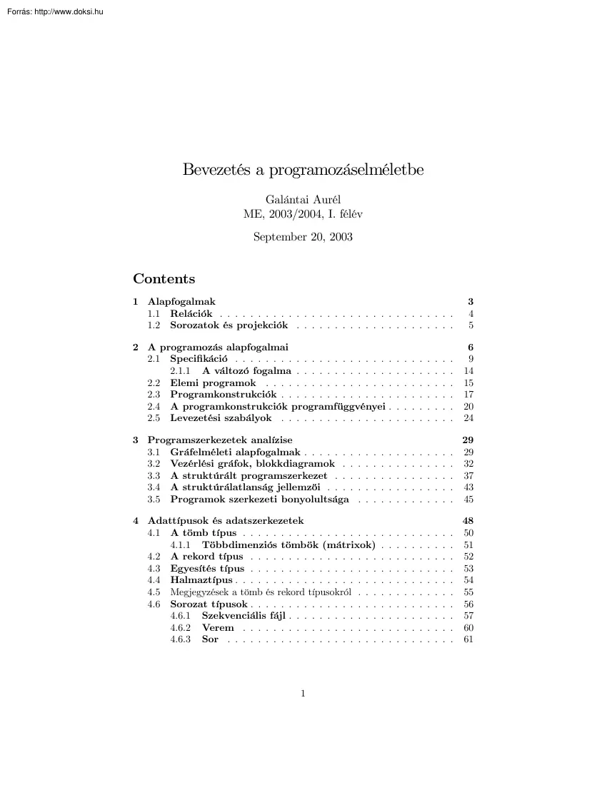 Galántai Aurél - Bevezetés a programozáselméletbe