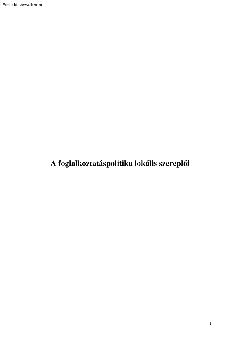 A foglalkoztatáspolitika lokális szereplői