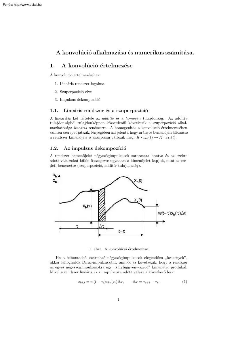 A konvolúció alkalmazása és numerikus számítása