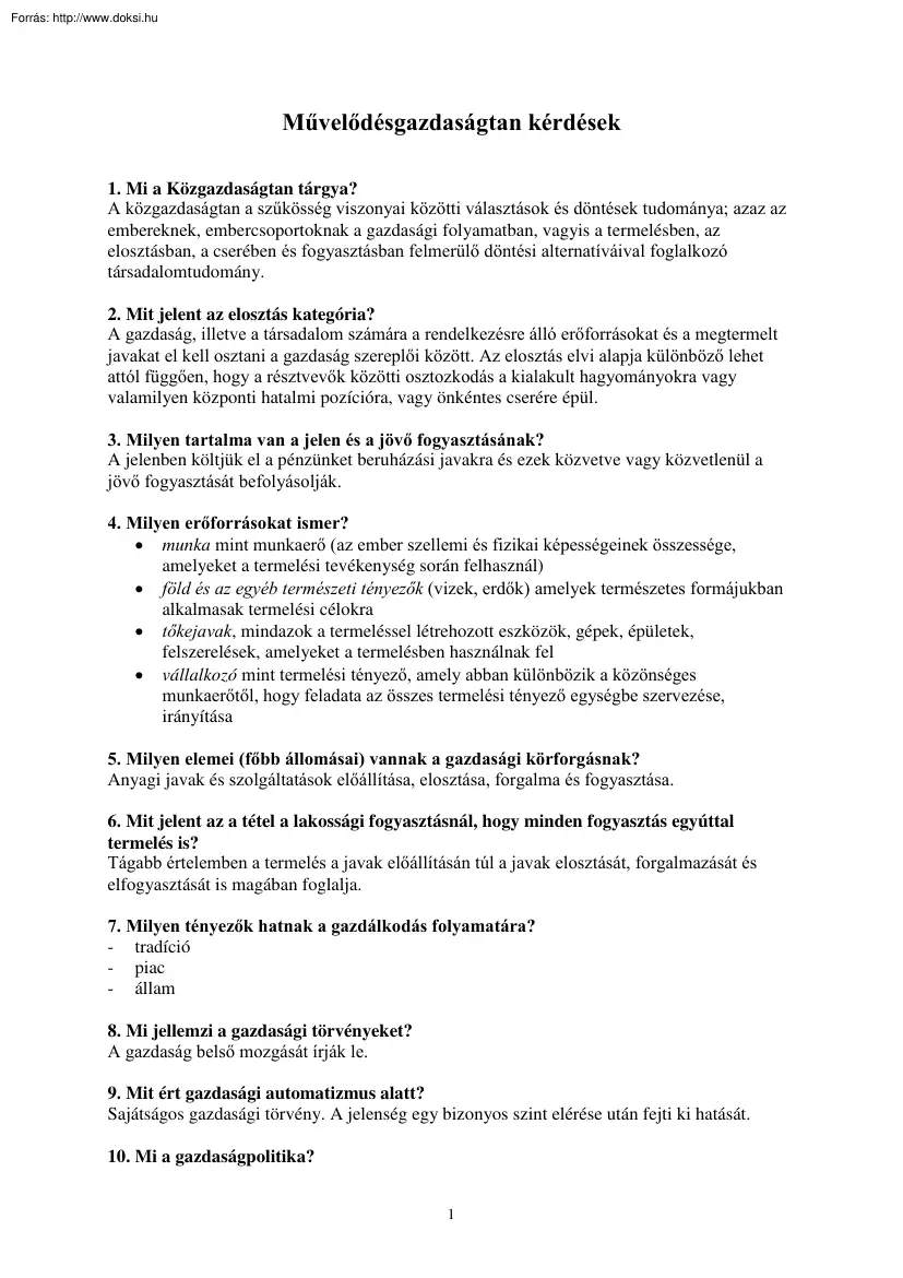 Művelődésgazdaságtan kérdések