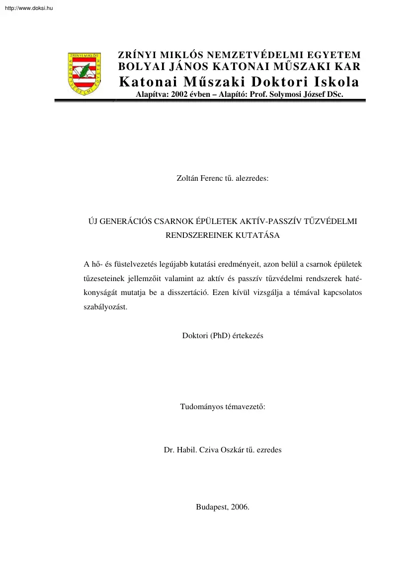 Zoltán Ferenc - Új generációs csarnok épületek aktív-passzív tűzvédelmi rendszereinek