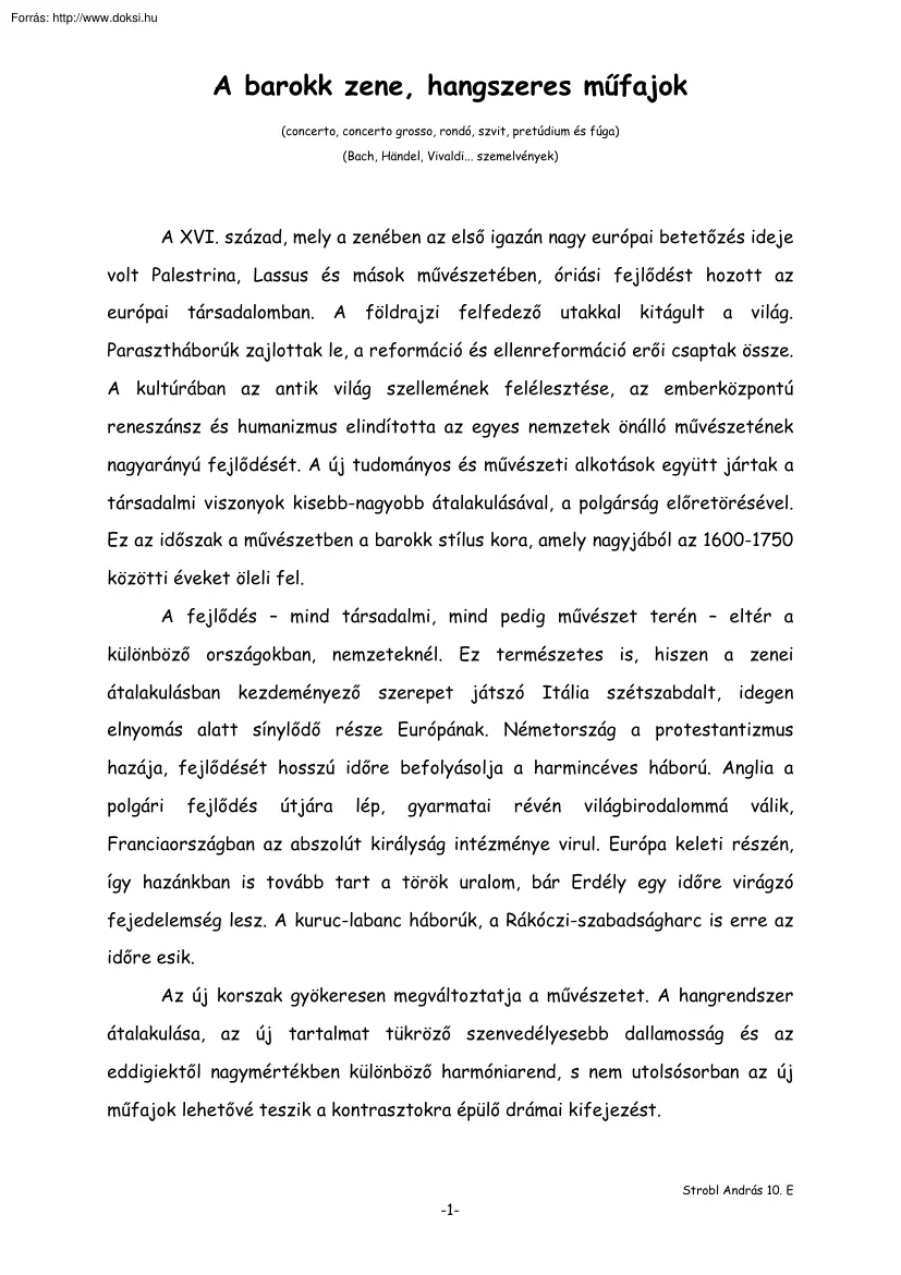 Strobl András - A barokk zene, hangszeres műfajok