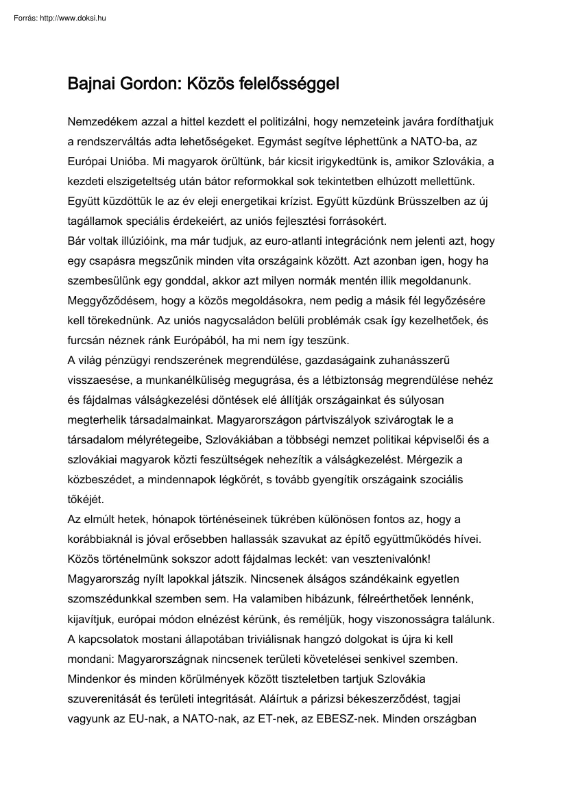 Bajnai Gordon - Közös felelősséggel