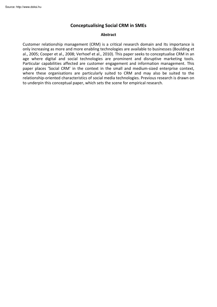Conceptualising social CRM in SMEs