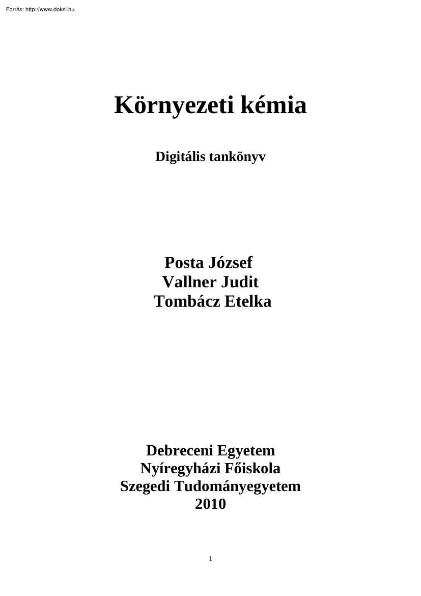 Posta-Vallner-Tombácz - Környezeti kémia