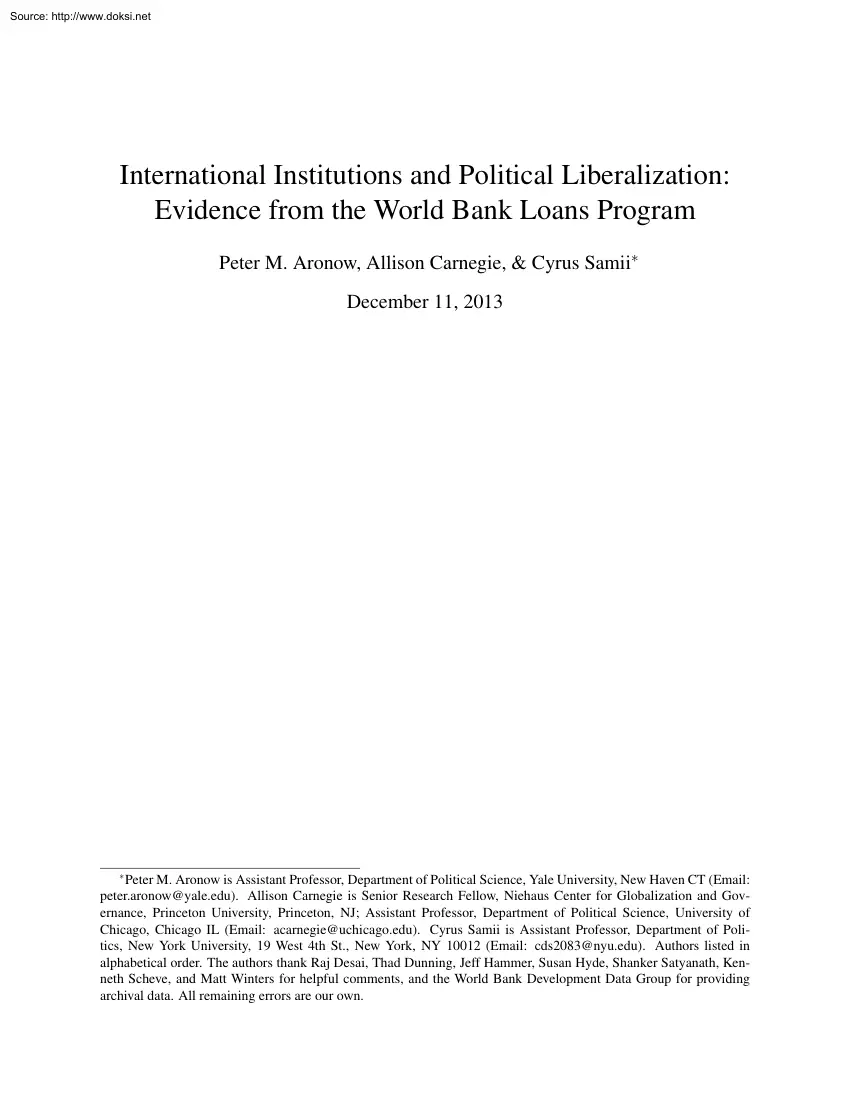 International Institutions and Political Liberalization, Evidence from the World Bank Loans Program