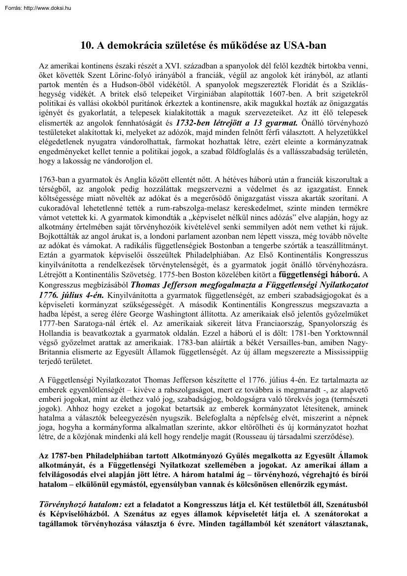 A demokrácia születése és működése az USA-ban