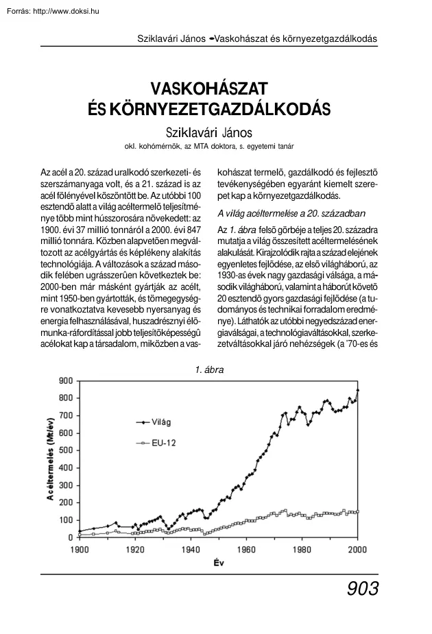 Sziklavári János - Vaskohászat és környezetgazdálkodás