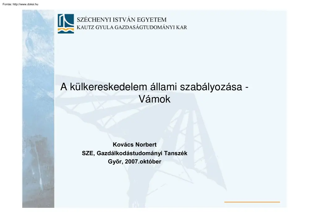 Kovács Norbert - A külkereskedelem állami szabályozása, Vámok