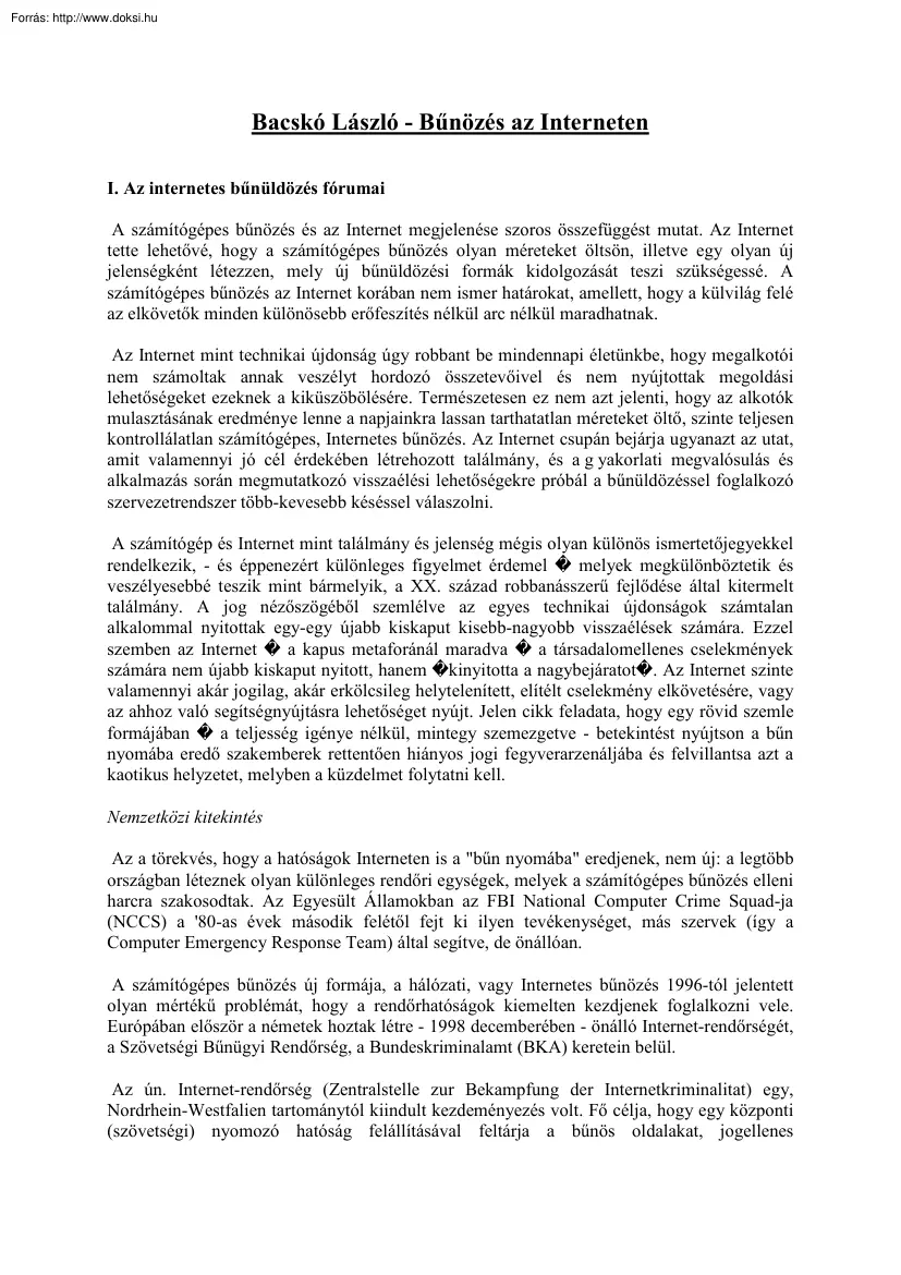 Bacskó László - Bűnözés az Interneten