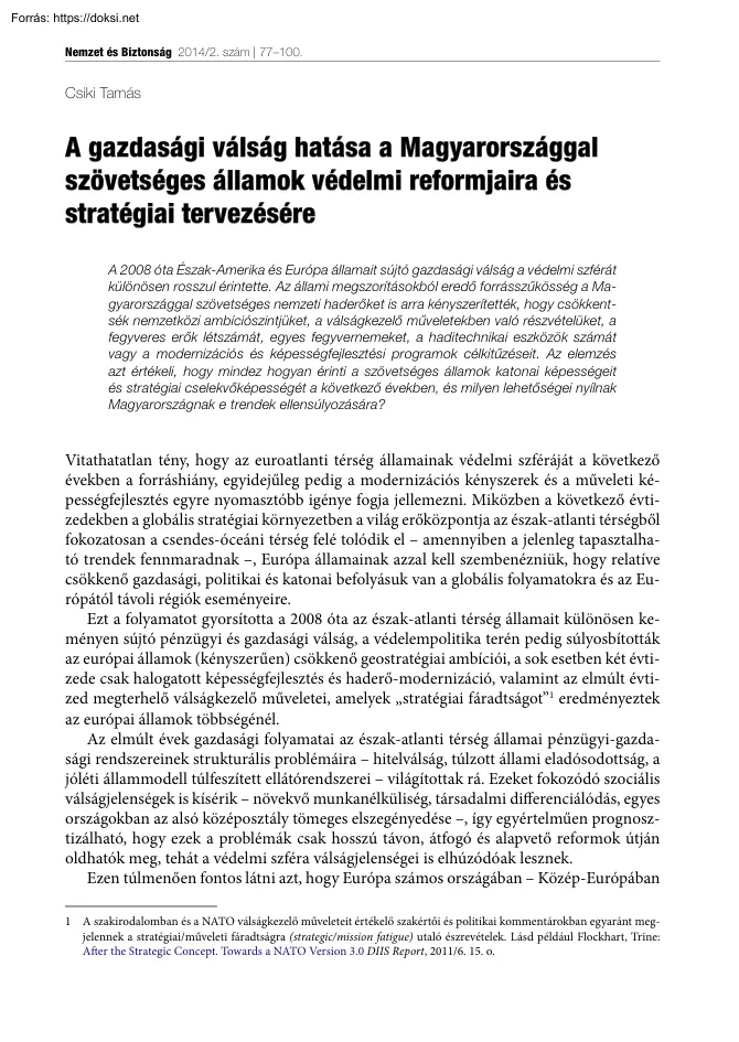 Csiki Tamás - A gazdasági válság hatása a Magyarországgal szövetséges államok védelmi