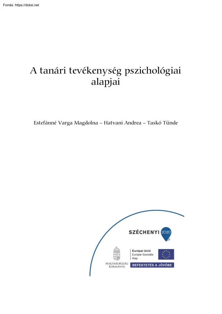 A tanári tevékenység pszichológiai alapjai