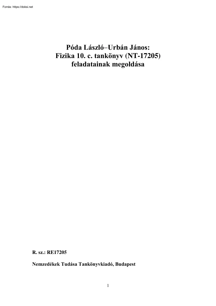 Póda-Urbán - Fizika 10. tankönyv feladatainak megoldása