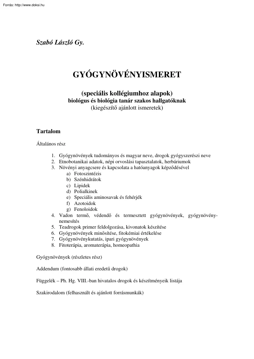 Szabó László - Gyógynövényismeret