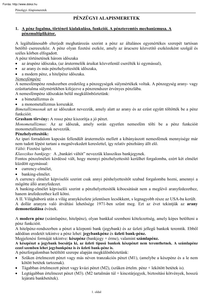 Pénzügyi alapismeretek