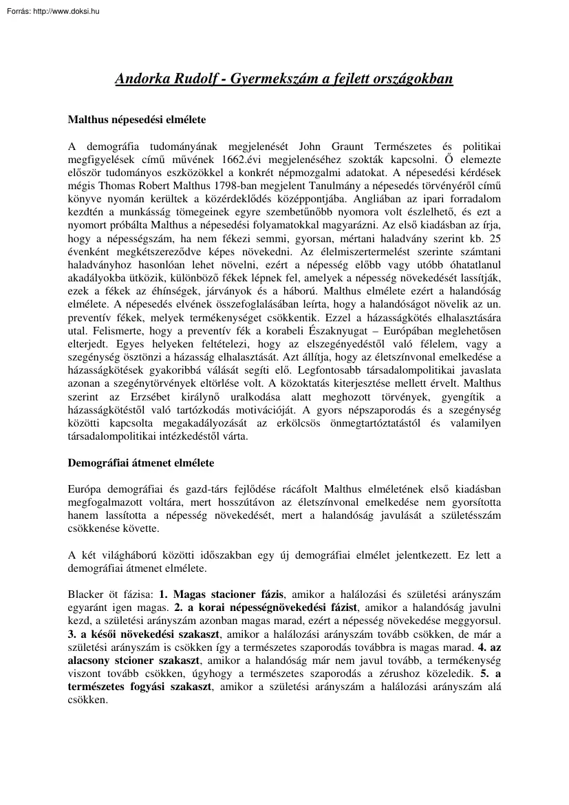 Andorka Rudolf - Gyermekszám a fejlett országokban