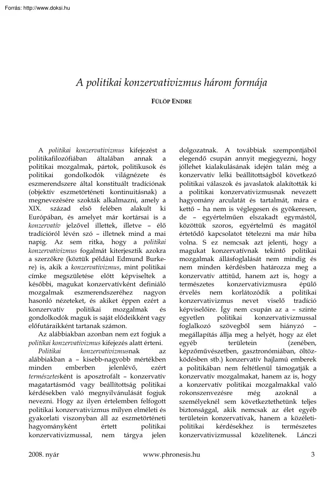 Fülöp Endre - A politikai konzervativizmus három formája