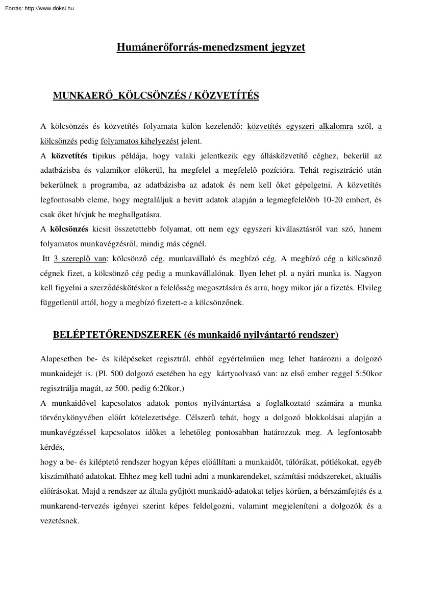 Humánerőforrás-menedzsment jegyzet