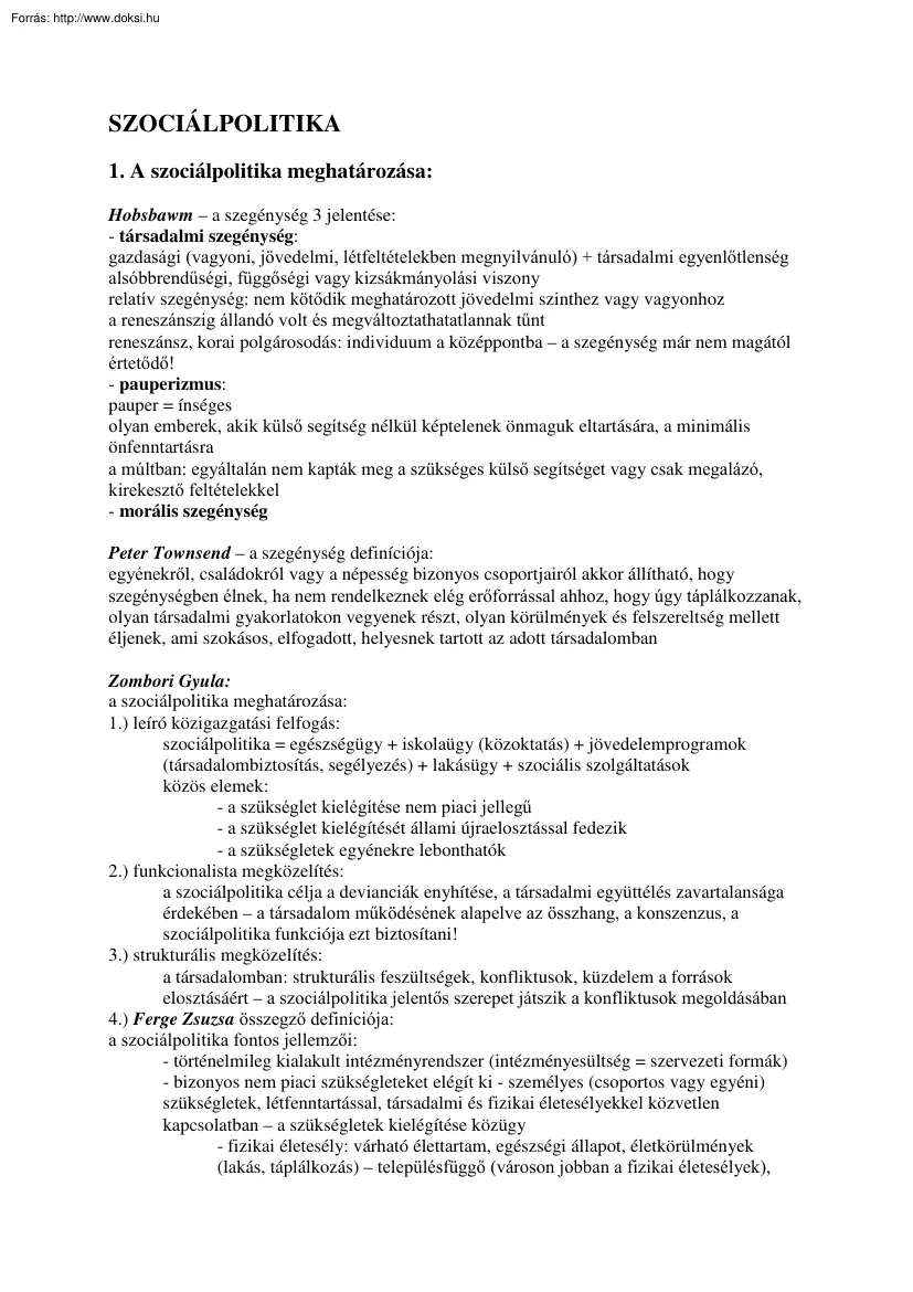 A szociálpolitikáról