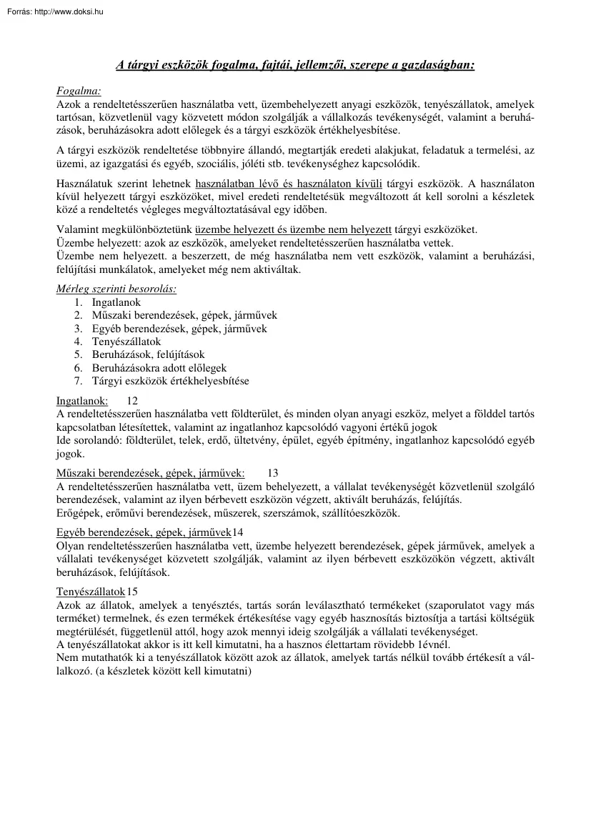 A tárgyi eszközökről