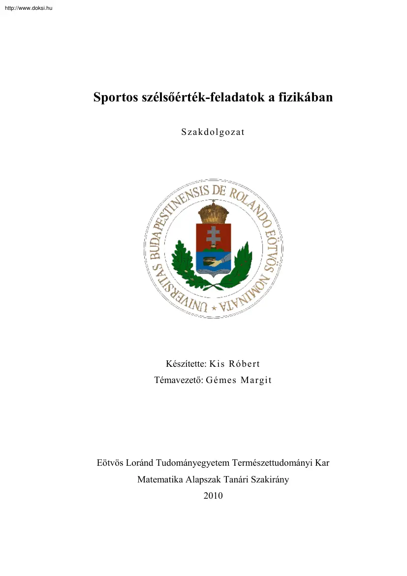 Kis Róbert - Sportos szélsőérték-feladatok a fizikában