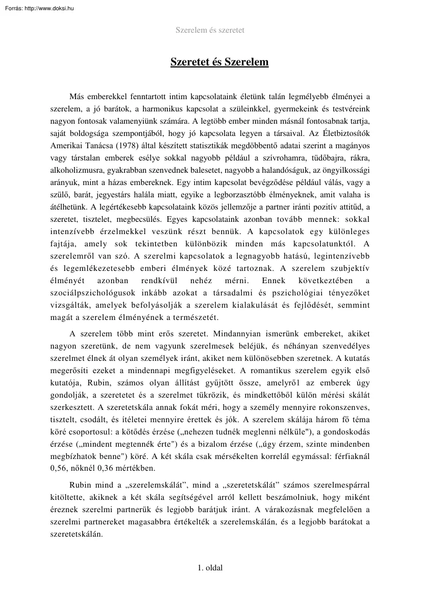 Szeretet és szerelem