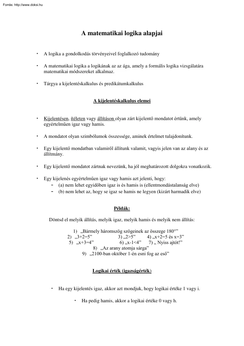 A matematikai logika alapjai