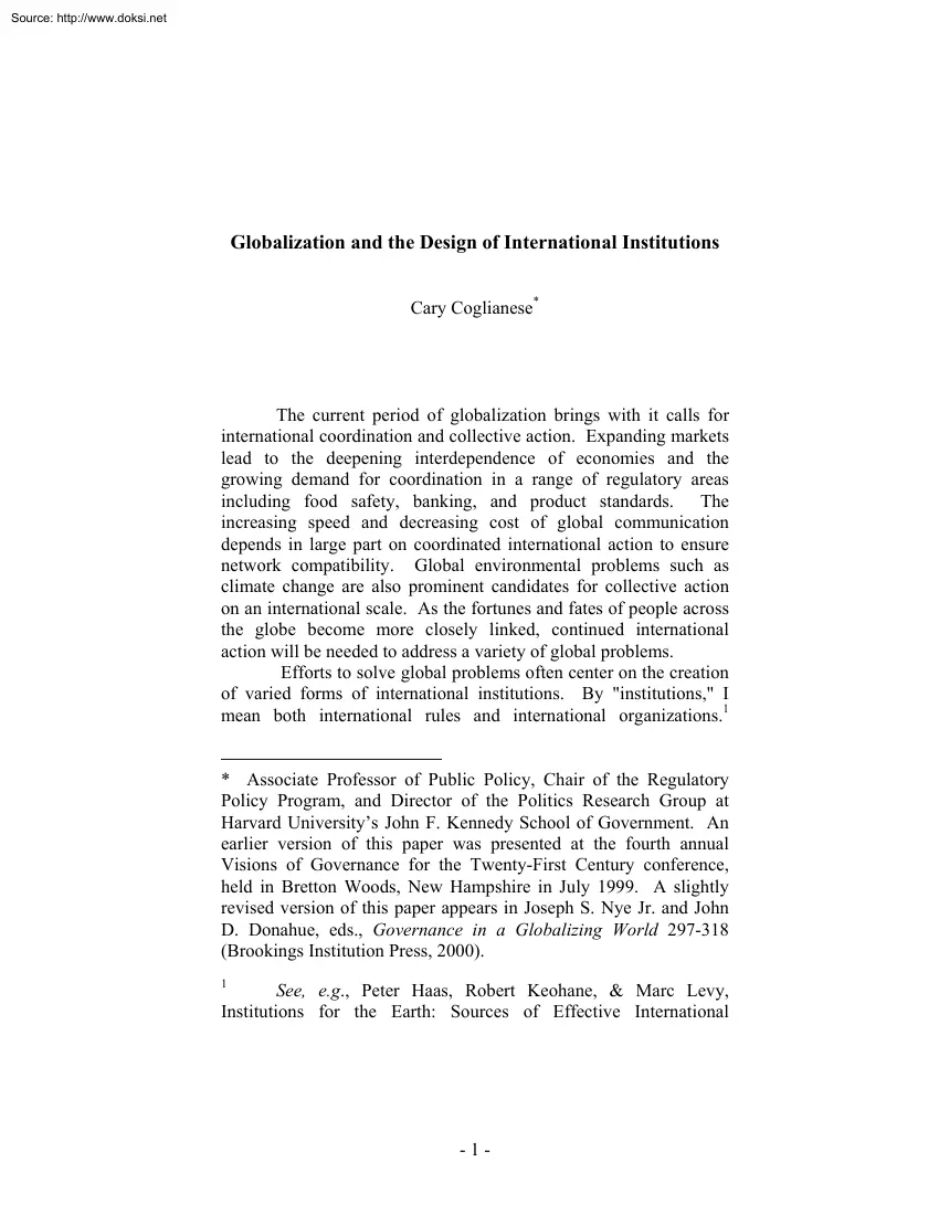 Cary Coglianese - Globalization and the Design of International Institutions
